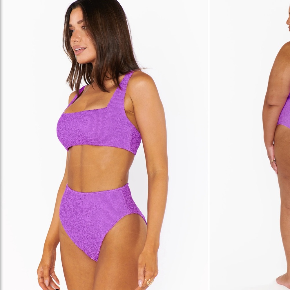 Show Me Your Mumu Swim hot tub top and sail bottom in Ultra Violet Scrunch. M/L
